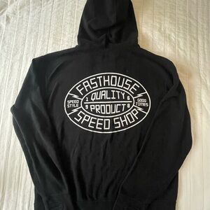 Fasthouse Black Lightweight Hooded Sweatshirt with White Logo Large